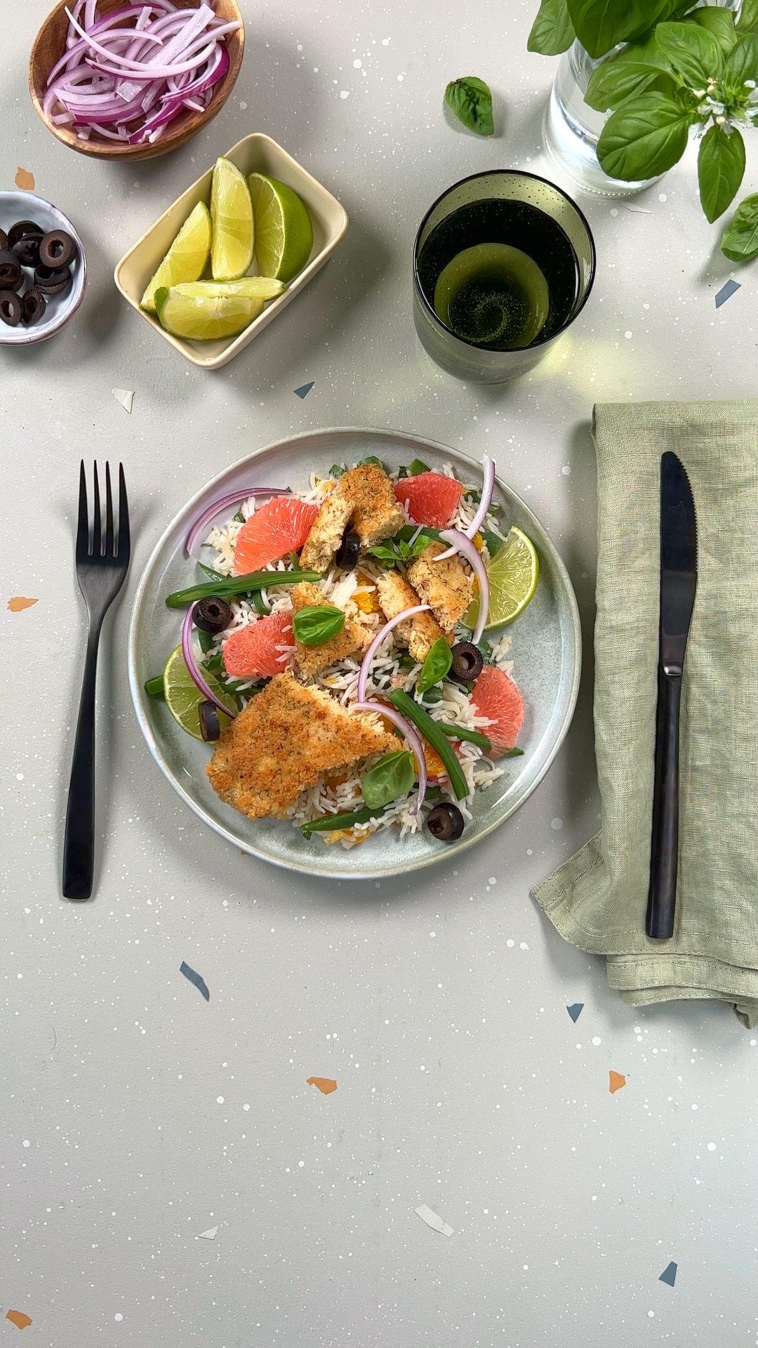 Ensalada de arroz y cítricos con Marine-Style Crispy Filet